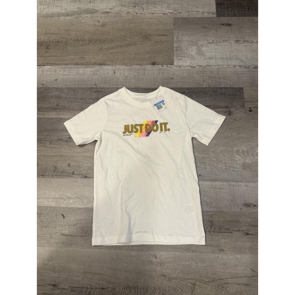 Nike Shirt Kids Medium Just Do It Rainbow Swoosh Tee Graphic Athletic FN5856-100 - Picture 2 of 6